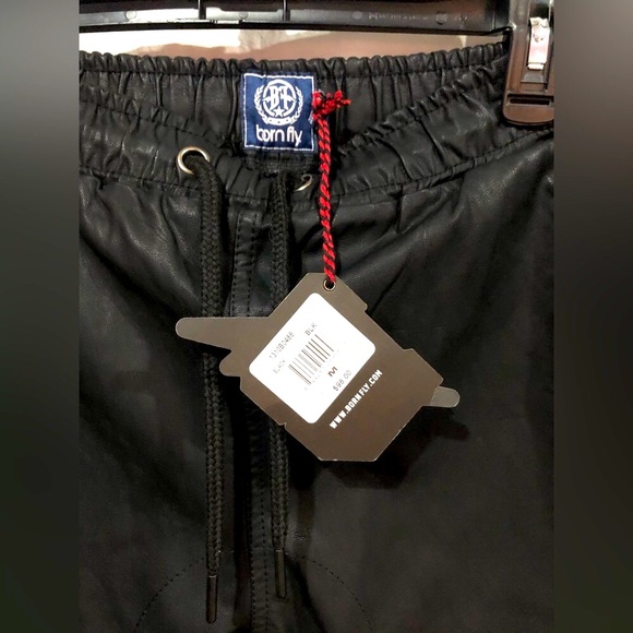 BORN FLY anytown usa black leather joggers/sweatpants/trousers sizeM NWT - Picture 9 of 10